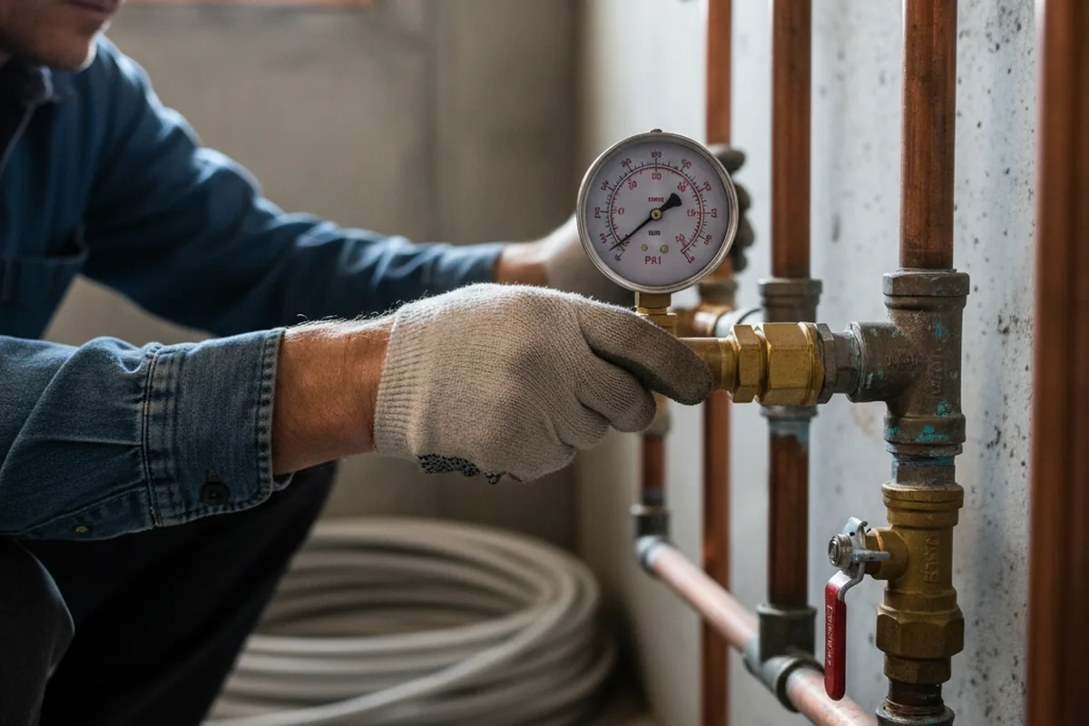 Pressure testing a repaired line during Water Line Repair in Middletown